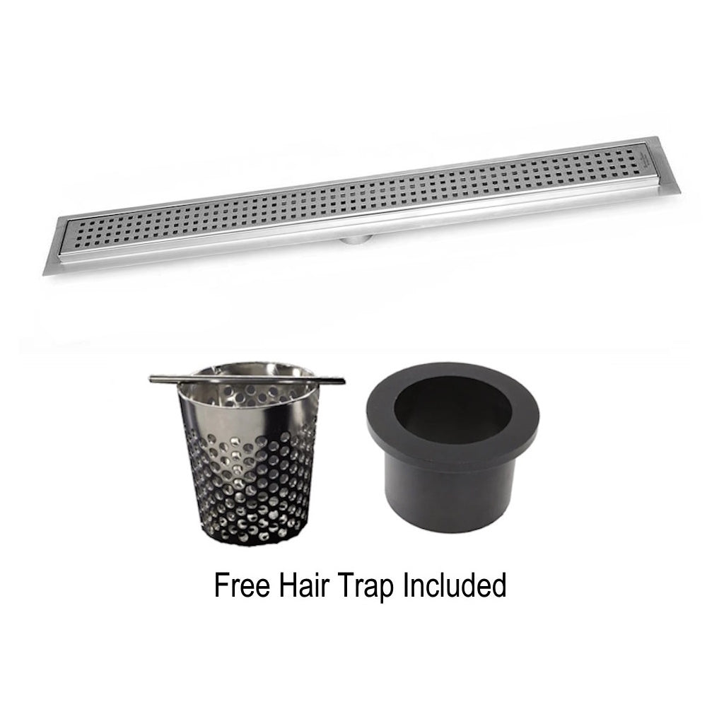 47 Inch Linear Shower Drain, Brushed Finish Traditional Square Design, SereneDrains