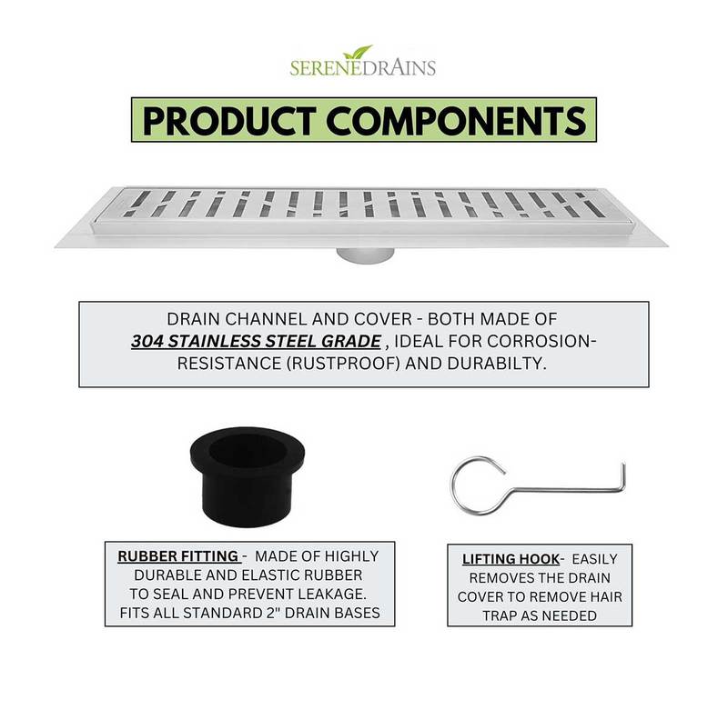 16 Inch Linear Shower Drain Brushed Finish Wind Design SereneDrains