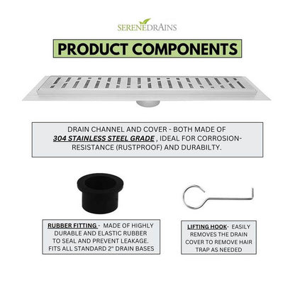 16 Inch Linear Shower Drain Brushed Finish Wind Design SereneDrains