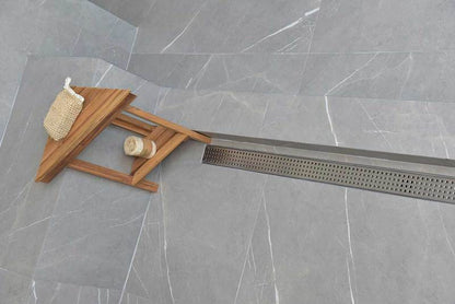 SereneDrains Brushed Linear Drains, Horizontal Side Outlet, Traditional Square Design