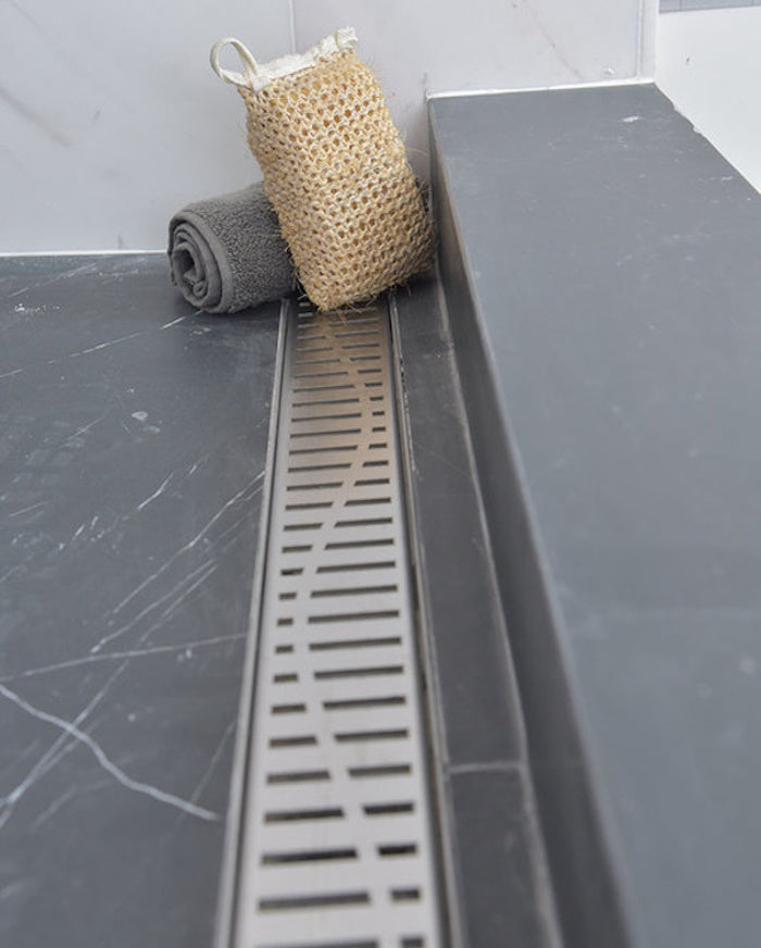 16 Inch Linear Shower Drain Brushed Finish Wind Design SereneDrains