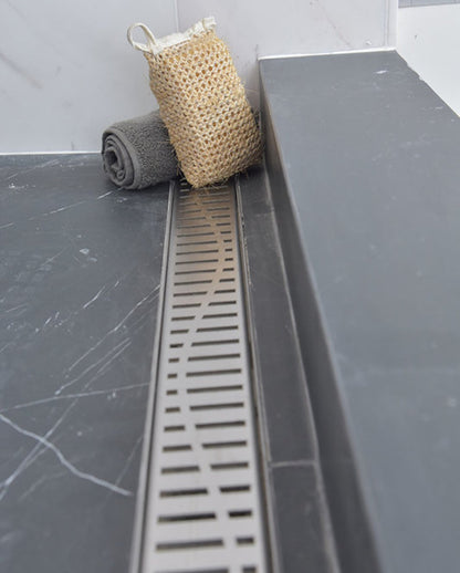 16 Inch Linear Shower Drain Brushed Finish Wind Design SereneDrains
