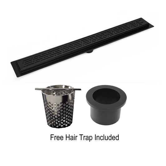 16 Inch Matte Black Linear Shower Drain, Broken Lane Design by SereneDrains