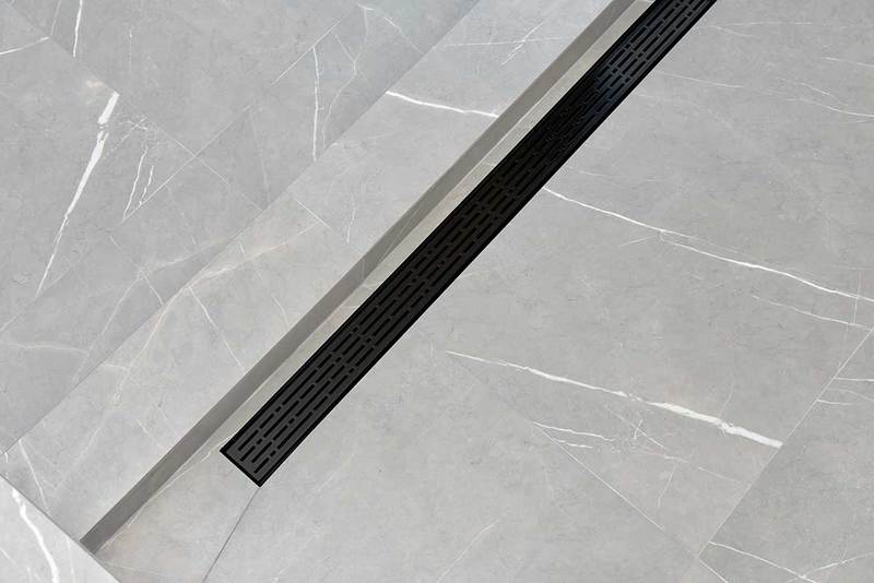 35 Inch Matte Black Linear Shower Drain, Broken Lane Design by SereneDrains