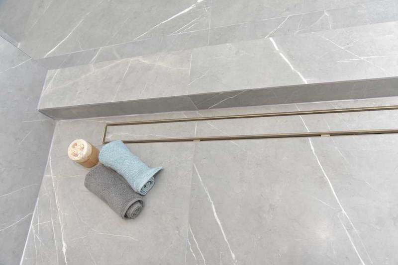 Satin Gold Tile Insert Linear Drains with Horizontal Side Outlet ...