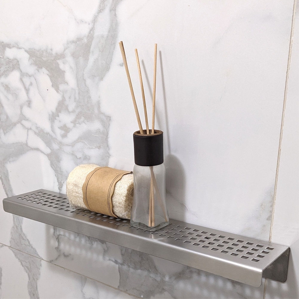 brushed nickel shower shelf for shampoo soap wall mounted