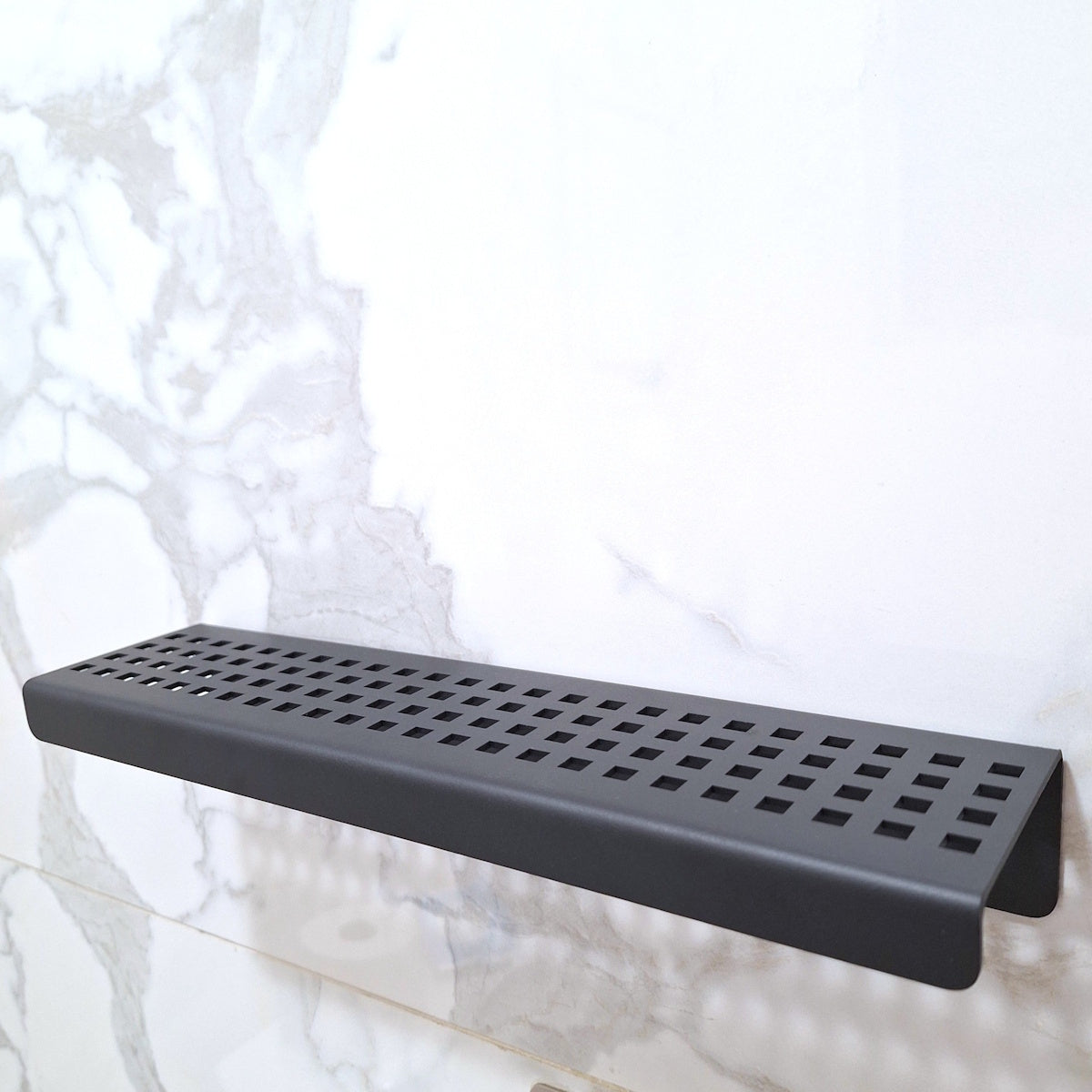 Matte Black Shower Shelf, Elegant Drill & Screw Wall Mount Shower Shelf, Traditional Square Design