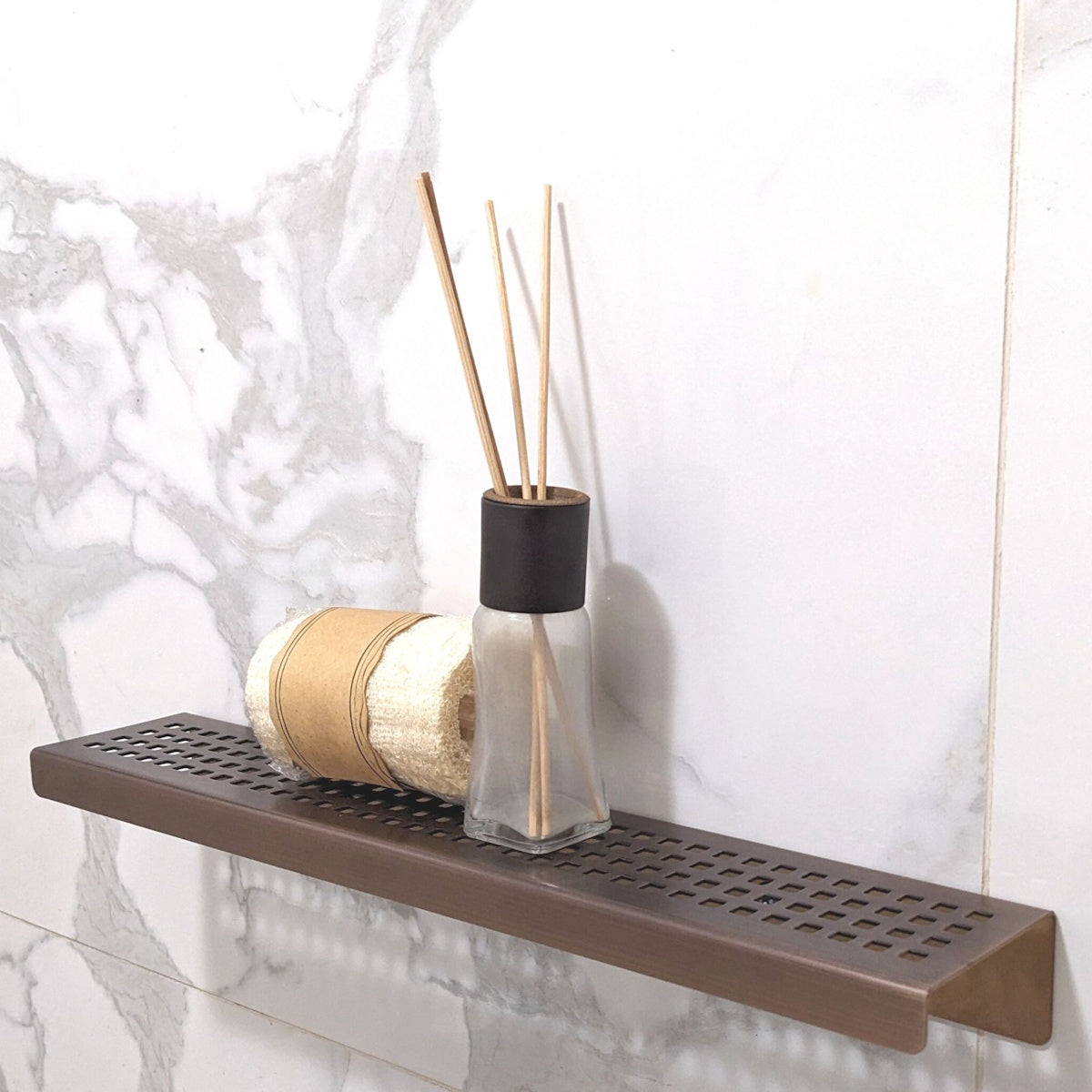 Oil Rubbed Bronze Shower Shelf, Elegant Drill & Screw Wall Mount Shower Shelf, Traditional Square Design