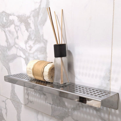 Polished Chrome Shower Shelf, Elegant Drill & Screw Wall Mount Shower Shelf, Traditional Square Design