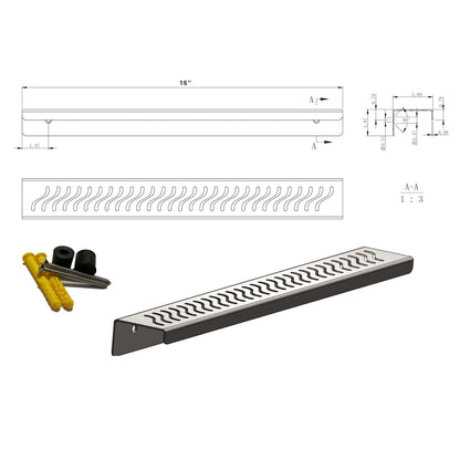16 Inch Shower Shelf, Wall Mount Rectangle Stainless Steel Shower Shelf, Ocean Wave Design by SereneDrains