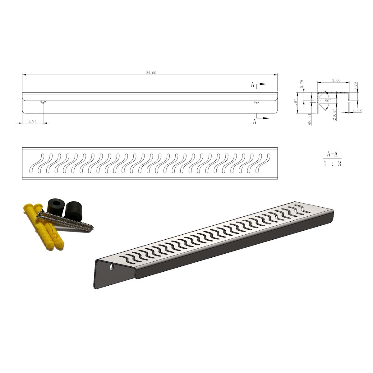 SereneDrains Light Bronze Shower Shelf Wall Mount Ocean Wave Design - Thumbnail 3