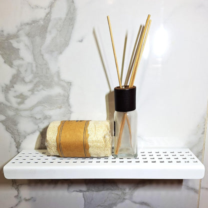 White Wall-Mounted Shower Shelf, Stainless Steel, Matte White Finish by SereneDrains