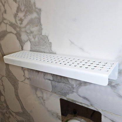White Wall-Mounted Shower Shelf, Stainless Steel, Matte White Finish by SereneDrains