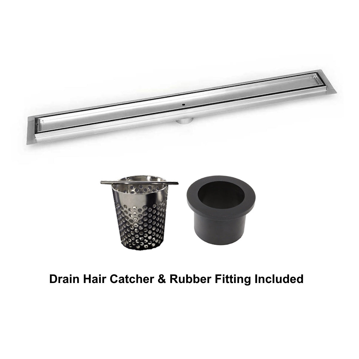 Tile Insert Linear Drain Brushed with Hair Catcher Rubber Fitting