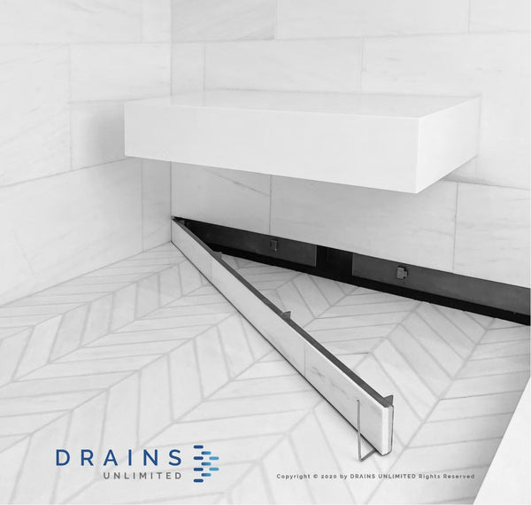 53 Inch Wall Recessed Tile-in Linear Drain, Wall to Wall Flange Design