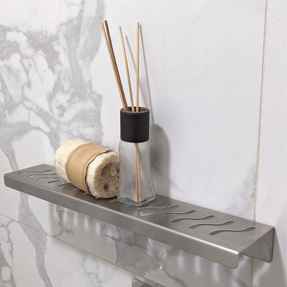 Brushed Shower Shelf, Elegant Drill & Screw Wall Mount Shower Shelf, Ocean Wave Design