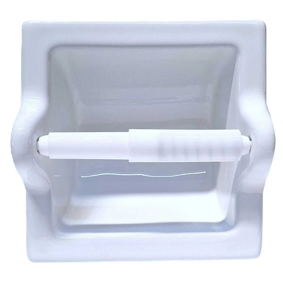 White Ceramic Extra Large Recessed Toilet Paper Holder, 7x7" Niche Bathroom Tissue Roll
