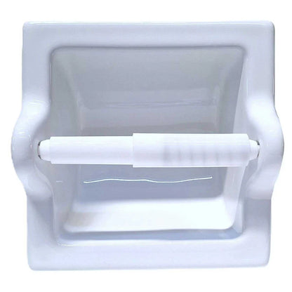 White Ceramic Extra Large Recessed Toilet Paper Holder, 7x7" Niche Bathroom Tissue Roll
