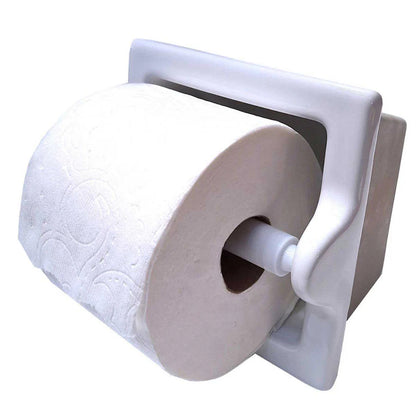 White Ceramic Extra Large Recessed Toilet Paper Holder, 7x7" Niche Bathroom Tissue Roll
