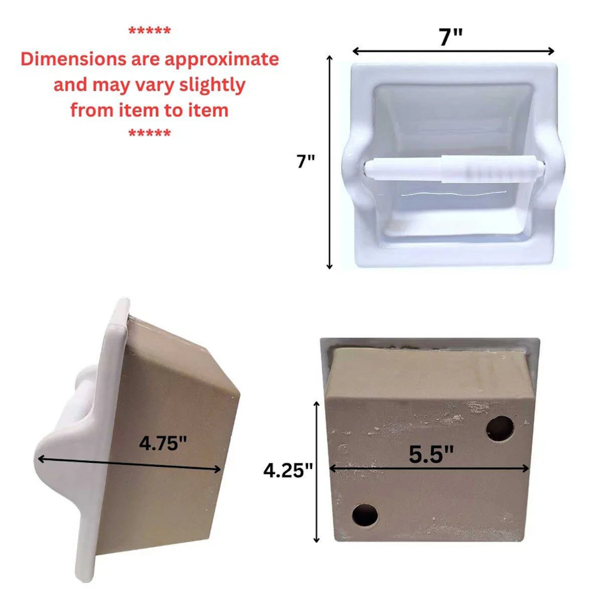 White Ceramic Extra Large Recessed Toilet Paper Holder, 7x7" Niche Bathroom Tissue Roll