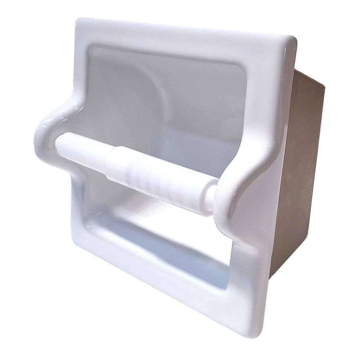 White Ceramic Extra Large Recessed Toilet Paper Holder, 7x7" Niche Bathroom Tissue Roll