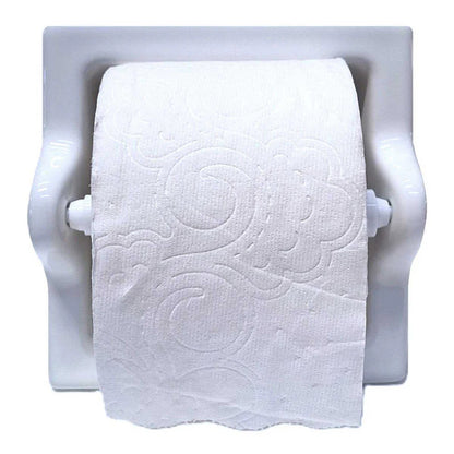 White Ceramic Extra Large Recessed Toilet Paper Holder, 7x7" Niche Bathroom Tissue Roll