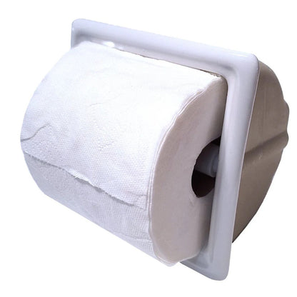 White Ceramic Recessed Toilet Paper Holder, 6x6" Niche Bathroom Tissue Roll