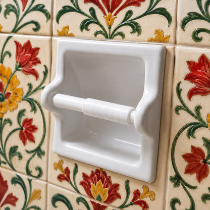 Extra Large Glossy White Ceramic Recessed Toilet Paper Holder