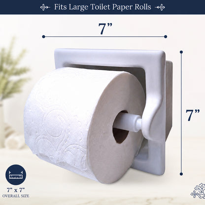 7 Inch Hartizn Extra Large Glossy White Ceramic Recessed Toilet Paper Holder