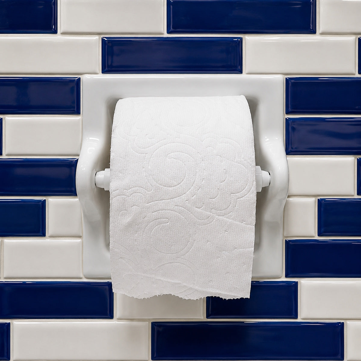 Extended Extra Large Glossy White Ceramic Recessed Toilet Paper Holder