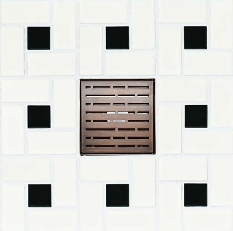6 Inch Bronze Square Shower Drain with Hair Trap and Base Flange Kit – Broken Lane Design