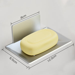 Luxury Matte Silver Soap Dish, Drill-Free Aluminum Wall Mount Soap Rack