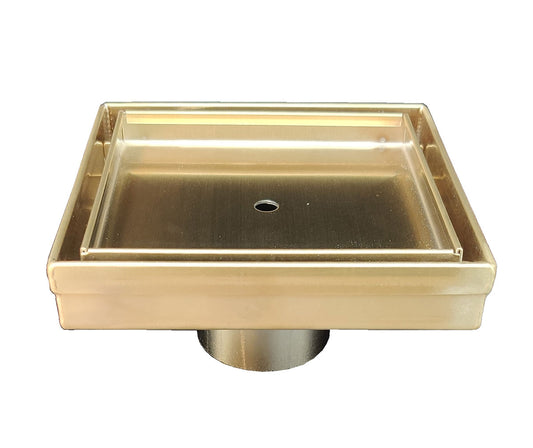 Satin Gold Tile Insert Square Shower Drain 5 Inch, SereneDrains