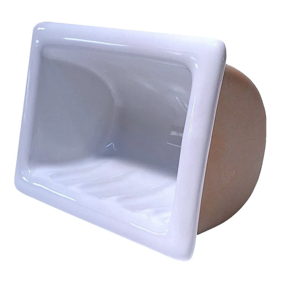 SereneDrains Porcelain Recessed Soap Dish for Shower, Wall-Mount White Glossy 6x4 Soap Holder