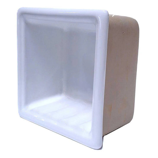 Recessed Porcelain Soap Dish for Shower, Wall-Mount Built-In Soap Holder, White Glossy 6x6"