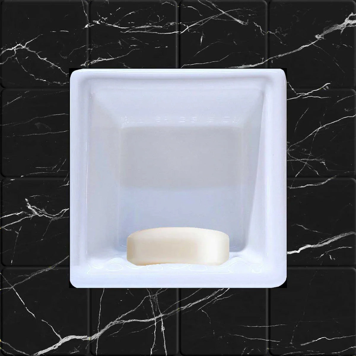 Recessed Porcelain Soap Dish for Shower, Wall-Mount Built-In Soap Holder, White Glossy 6x6"
