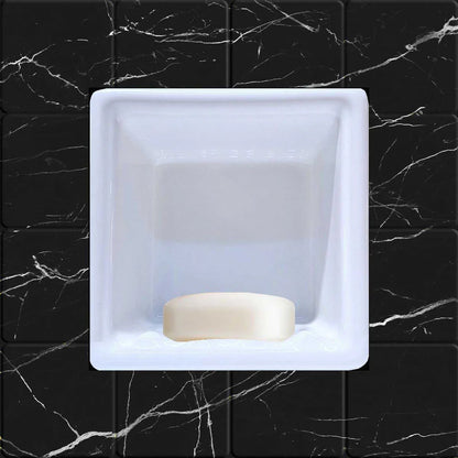 Recessed Porcelain Soap Dish for Shower, Wall-Mount Built-In Soap Holder, White Glossy 6x6"