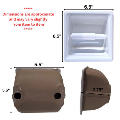 White Ceramic Recessed Toilet Paper Holder, 6x6" Niche Bathroom Tissue Roll