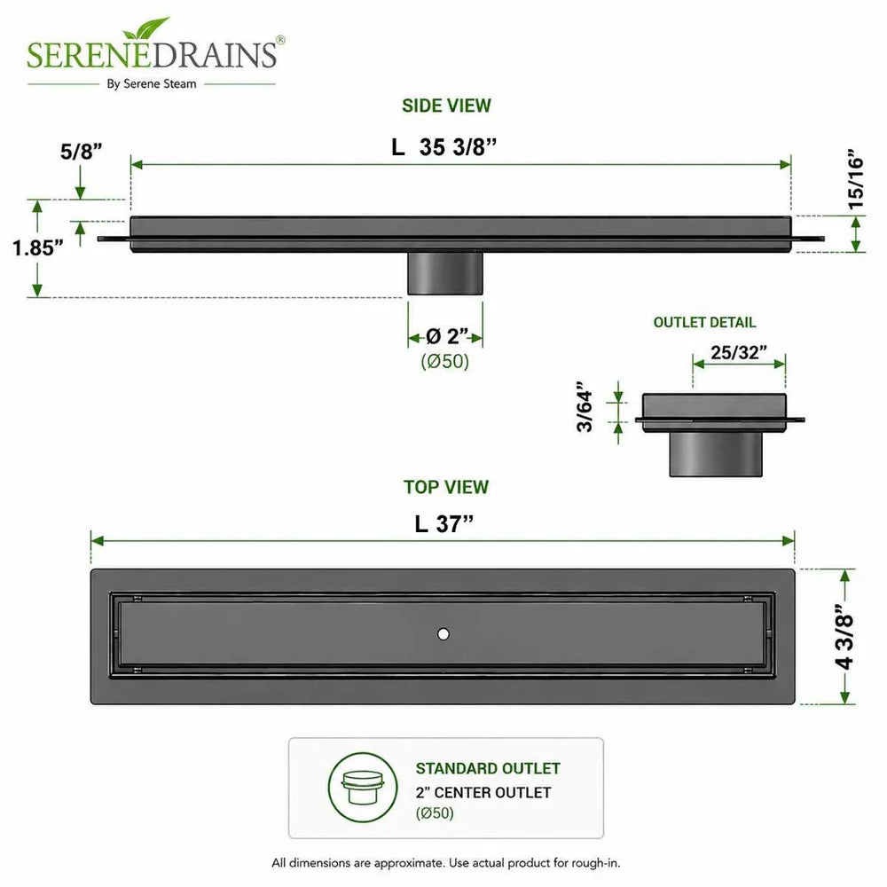 30" Linear Shower Drain in Oil Rubbed Bronze, Tile Insert Grate | SereneDrains