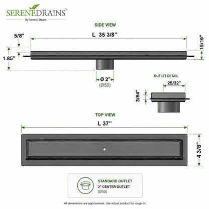35" Linear Shower Drain in Oil Rubbed Bronze, Tile Insert Grate | SereneDrains
