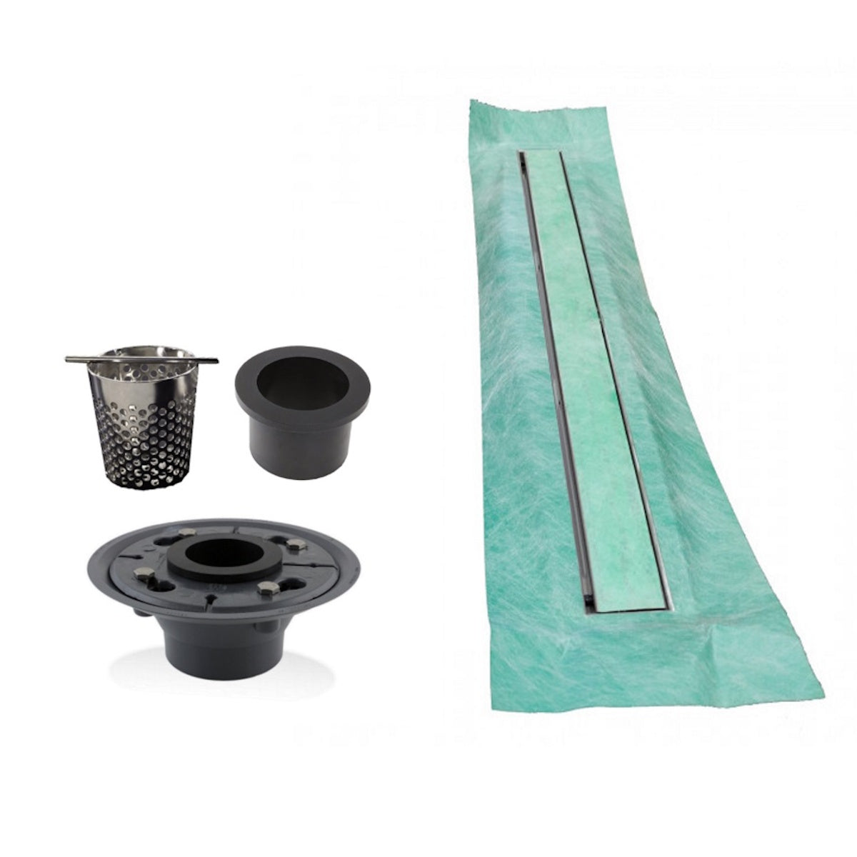 Invisible Linear Drain Kit with Hair Trap and Flange Base SereneDrains ...