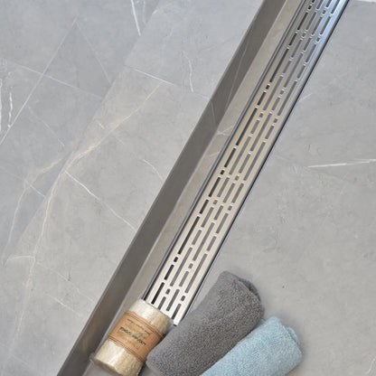 SereneDrains 35 Inch Linear Shower Drain – Polished Stainless Steel, Broken Lane Design