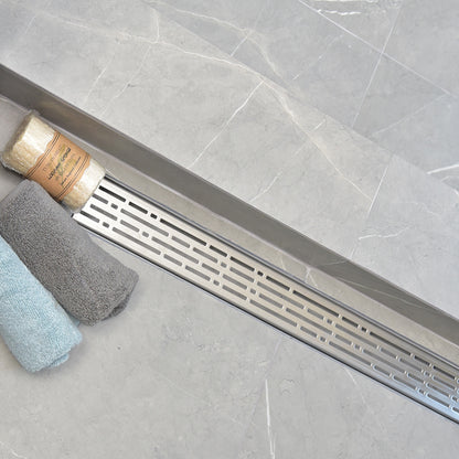 SereneDrains 35 Inch Linear Shower Drain – Polished Stainless Steel, Broken Lane Design