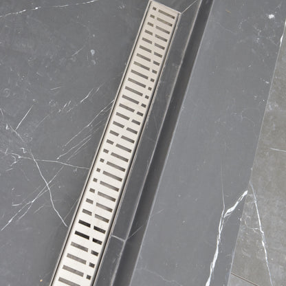 35" Linear Shower Drain, Brushed Stainless Steel, Wind Design – SereneDrains