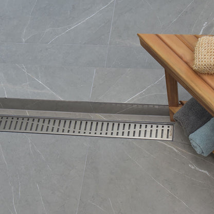 35" Linear Shower Drain, Brushed Stainless Steel, Wind Design – SereneDrains