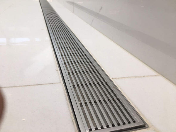 24 Inch Linear Shower Drain Brushed Nickel Linear Wedge Design by SereneDrains