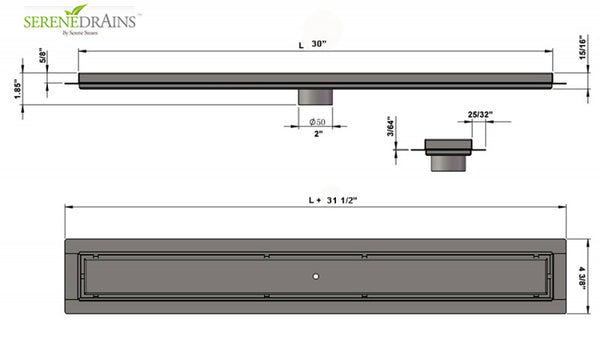 30 Inch Satin Gold Tile Insert Linear Shower Drain by SereneDrains