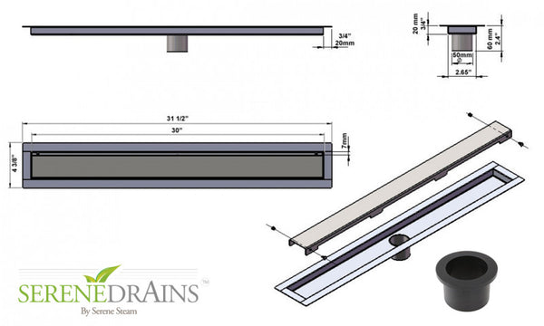 30 Inch Invisible Slim Design Linear Shower Drain by SereneDrains