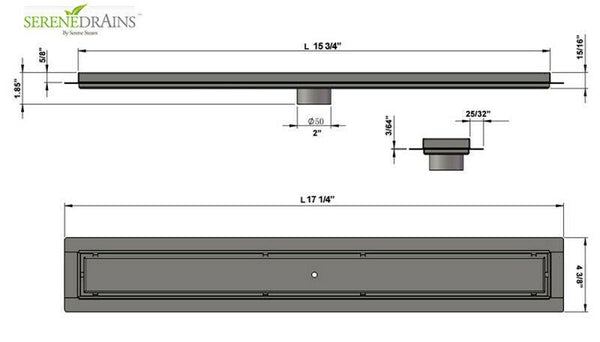 SereneDrains Linear Drain Complete Installation Kit: Matte Black Tile Insert Linear Drain, 2 Inch ABS Shower Drain Base, Hair trap