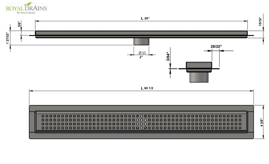 SereneDrains Linear Shower Drain with Hair Trap Set, Traditional Square Design